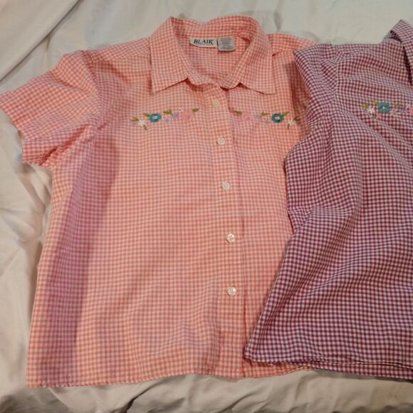 Lot of 2 Blair Women's Button Up Blouses XL Pink Purple Check Embroidered VTG - Picture 11 of 11